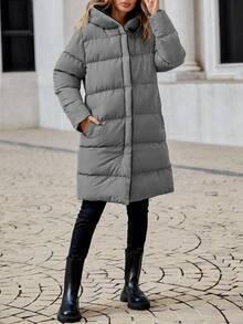 EURMUSE Women's Winter Long Sleeve Hooded Padded Coat With Pockets - Grey - View 4