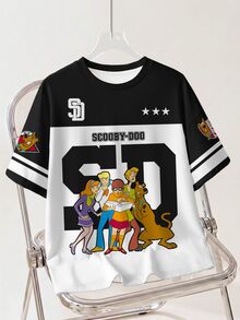 SCOOBY-DOO X SHEIN 大尺碼字母卡通印花休閒日常穿著T恤 - 白色 - 查看 1
