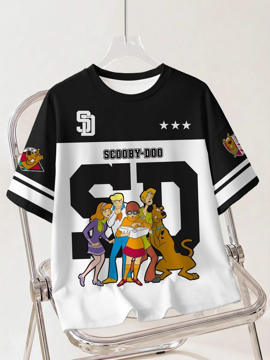 SCOOBY-DOO X SHEIN 大尺碼字母卡通印花休閒日常穿著T恤 - 白色 - 查看 1