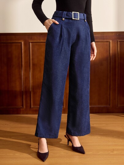 Vintamour Pantaloni da donna casual versatili per il pendolarismo autunno/inverno a gamba dritta con cintura