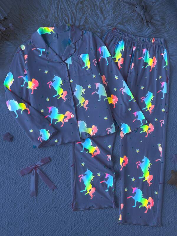 Tween Girls Tween Girl Cute Pony Print Loungewear Set Casual Home Wear Versatile