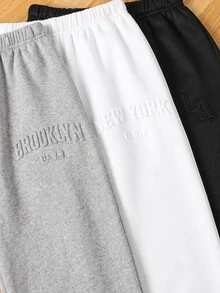 SHEIN 3件組兒童青少年男孩休閒百搭款黑色、白色、灰色運動長褲，適合學校、日常休閒外出、運動，冬季全季節穿著 - 彩色 - 查看 4