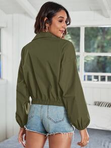 SHEIN Frenchy Jaket dengan Resleting dan Bahu Longgar untuk Musim Gugur/Dingin - Hijau Tentara - View 2