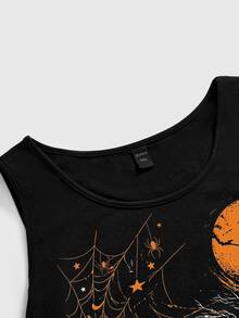 ROMWE Gothic Dark Halloween Tree Branch Women's Tank Top - Black - View 4