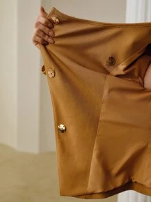 ZEYLAH Elegant Commuter Waist-Cinching Asymmetrical Front Short Blazer - Camel - View 8