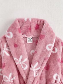 SHEIN 可愛毛茸茸蝴蝶結女嬰居家服，秋冬款 - 粉色 - 查看 3