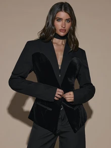 SHEIN BAE Fashionable Elegant Commuter Waist-Cinching Blazer - Black - View 5