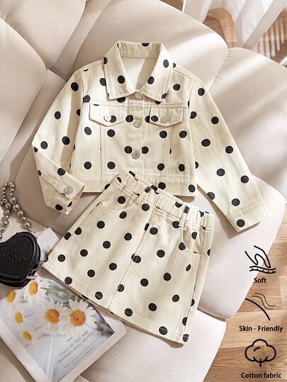 SHEIN Young Girl Denim Outfit For Autumn And Spring, Cute Sweet Casual Preppy Style, Short Lapel Jacket With Natural Rolled Cuffs; High-Waisted A-Line Skirt With Practical Side Pockets, Floral Pattern Matching The Jacket. Versatile For Spring And Autumn, Wear With T-Shirt Inside And Jacket Outside, Pair With White Sneakers Or Boots, Perfect For School, Outings, And Parties!