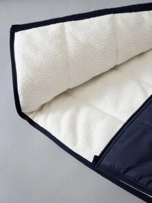 SHEIN 3件組兒童青少年男孩秋冬可愛休閒百搭保暖內裡加厚背心外套、卡其色條紋運動衫、運動慢跑長褲套裝，適合室內、戶外、日常穿著與玩耍 - 藍色 - 查看 6