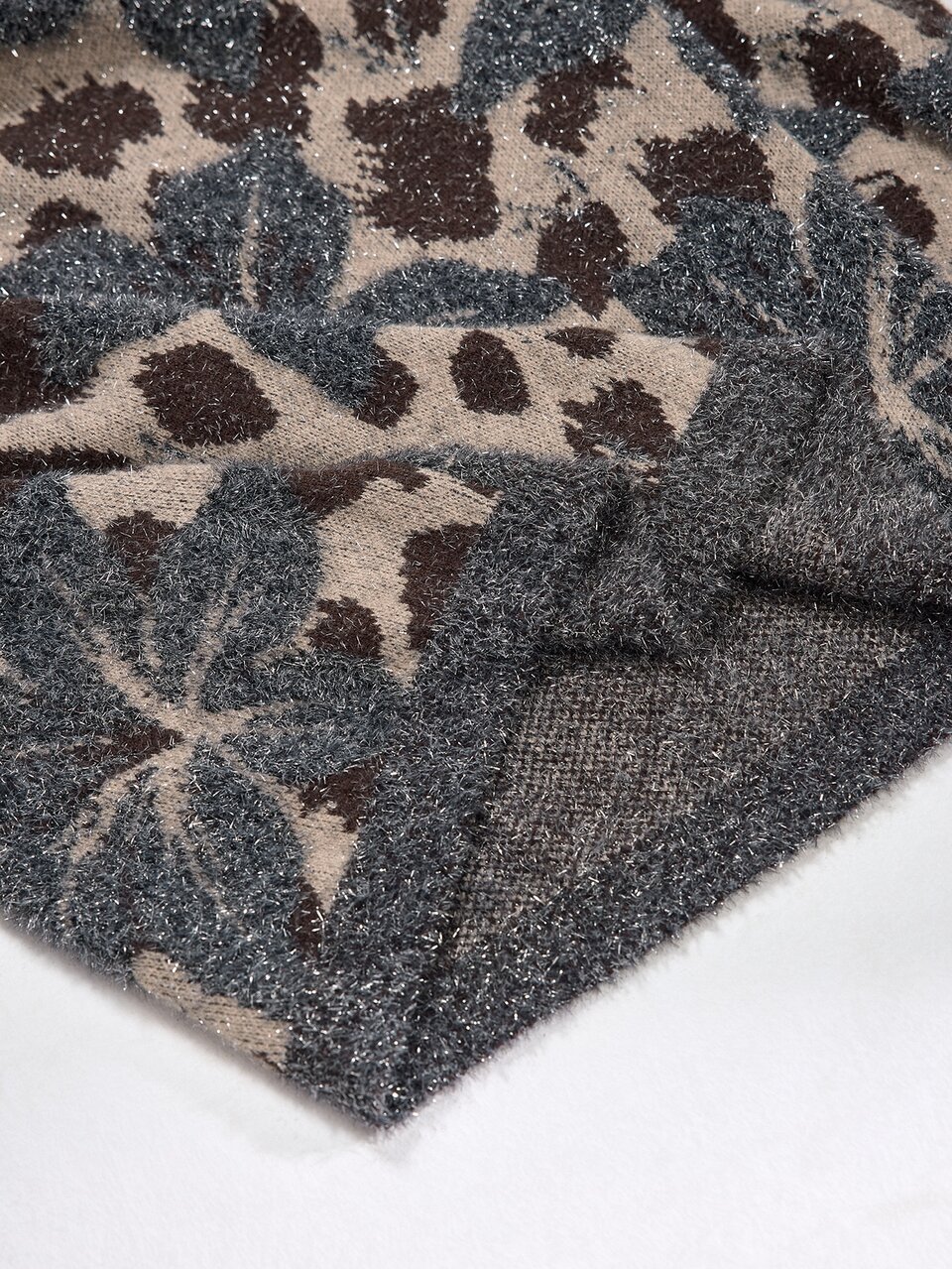 Women's Grey Jacquard Knit Pullover Sweater, Loose And Comfortable, Winter