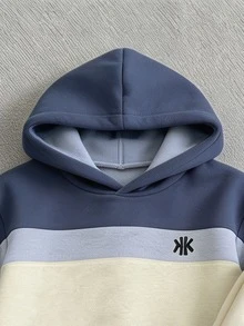 2件組青少年男孩時尚簡約舒適連帽衫與運動長褲套裝，印花英文字母HK Logo設計，適合假日派對、休閒聚會，5-15°C男孩春/秋/冬首選，街頭風休閒穿搭，返校穿搭 - 彩色 - 查看 4