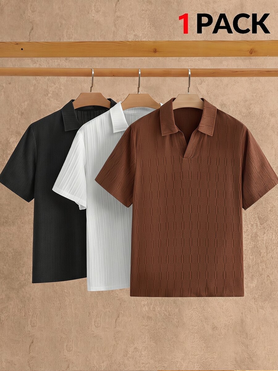 HIMLAND 1pc Men's Minimalist Ice Silk Feel Short Sleeve Polo Shirt, Summer - Coffee Brown - View 1