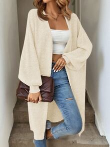 SHEIN Tall CURVE 大尺碼女款純色休閒百搭日常開襟衫 - 米色 - 查看 7