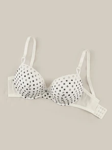 Bralution Polka Dot Lace Minimalist Daily Comfortable Molded Cup Support Underwire Lift 3/4 Cup Plus Size Bra & Wireless Bra - White - View 1