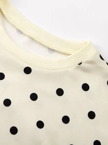 Olithes New Round Neck Polka Dot Drawstring Hem Sweatshirt - Apricot - View 7