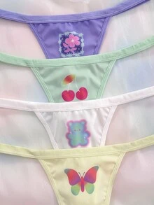 Eraneu 4pcs Dopamine Pink Light Green Blue And White Pastel Rainbow Girls Comfortable Minimalist Cute Y2k Panties For Couples Concert Fall - Multicolor - View 3