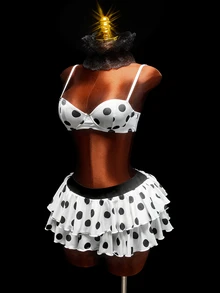 Amplova Women's Polka Dot Bra & Skirt 2 Pieces Set Halloween - Black and White - View 2