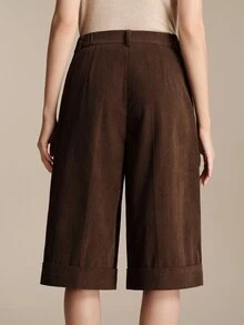 Anewsta Essential Anewsta Modern Autumn/Winter Versatile Brown Corduroy Loose Three-Quarter Length Shorts For Women - Brown - View 7