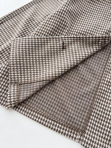 Elamini Women's Autumn New Vintage Slimming Flattering Casual Versatile Chic Premium Houndstooth Brown Overcoat - Brown - View 7