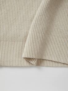 SHEIN Franclia Soft Oatmeal Color Semi-High Neck Knit Base Layer, Vertical Ribbed Texture With Excellent Elasticity, Slim Fit And Flattering Silhouette, Delicate Rolled Collar Design - Apricot - View 7