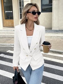 Serisse 女款優雅時尚鈕扣長袖西裝外套 - 白色 - 查看 2