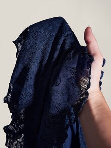 SHEIN ICON 大尺碼度假風休閒性感白色蕾絲波浪下擺裙，附安全內褲防走光，適合夏季、音樂節、返校季 - 藏蓝色 - 查看 11