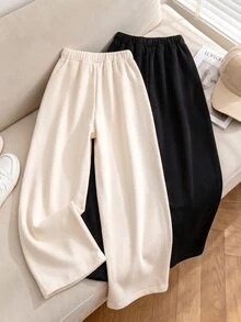 SHEIN 青少年女孩休閒都市戶外針織直筒運動長褲，春秋款 - 彩色 - 查看 3
