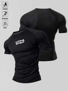 Manfinity Men's Sports T-Shirt Elastic Fashion Logo Holiday Gift - Black - View 3