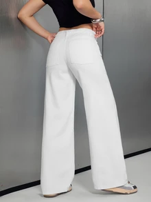 Jeanoix Petite Y2K Women's Straight Leg Denim Jeans - White - View 2