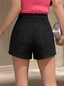 DAZY 女款純色鈕扣設計優雅時尚短褲 - 黑色 - 查看 3