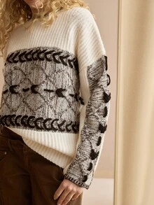 MOTF PREMIUM WOMEN'S AUTUMN/WINTER COLORBLOCK DROP SHOULDER LOOSE SWEATER - Multicolor - View 1