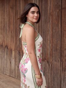CAJUNI Plus Size Women's Fashion Floral Print Halter Neck Tie Strap Dress Brunch Vacation Formal White Summer Boho Elegant - Multicolor - View 1