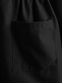 SHEIN 兒童青少年女孩時尚休閒秋冬拼接色拉鍊口袋收腰中長夾克，秋季冬季返校萬聖節慶典穿搭 - 黑色 - 查看 4