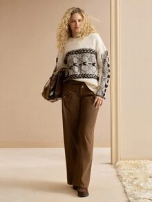MOTF PREMIUM WOMEN'S AUTUMN/WINTER COLORBLOCK DROP SHOULDER LOOSE SWEATER - Multicolor - View 5