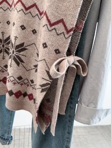 GlowEve CURVE Christmas Half-High Neck Knitted Sleeveless Tie-Up Knit Top - Multicolor - View 5