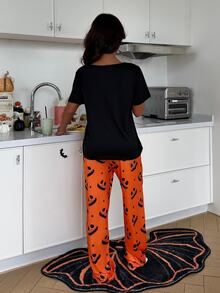 ZzzCrew Halloween Print Short Sleeve & Long Pants Pajama 2 Pieces Set - Multicolor - View 2