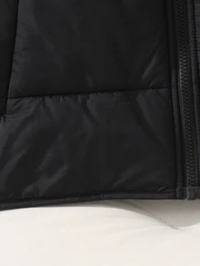 SHEIN 少女休閒時尚梭織布料 3 合 1 絎縫內裡對比色抓絨背心外套，寬鬆版型，舒適，適合秋冬日常通勤、戶外玩耍、出遊、聚會、拍照 - 黑色 - 查看 5