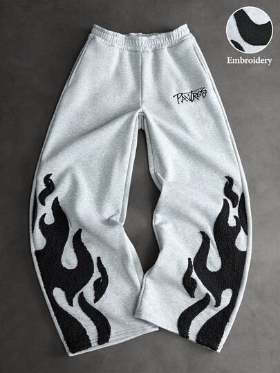 PAVTROS Men's Streetwear Hot-Selling Flame 3D Towel Embroidery Sweatpants, Gift For Boyfriend/Husband, Anniversary Gift, Friends Gathering
