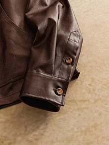 EASEVO Men's Plus Size Denim Jacket With Zipper Pockets And PU Material Halloween Winter Party Autumn  - Brown - View 4