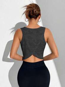SHEIN Velisys Camouflage Breathable Cropped Sports Tank Top - Grey - View 2
