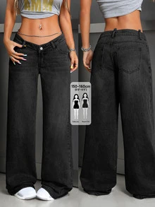 Jeanoix Petite Y2K Women's Straight Leg Denim Jeans - Dark Grey - View 6