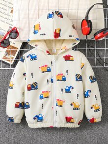 SHEIN 兒童男童 1件冬季卡通印花保暖內裡連帽外套，休閒可愛街頭 Y2K 風格，適合度假、生日派對、開學季、萬聖節，Super Tops - 彩色 - 查看 5