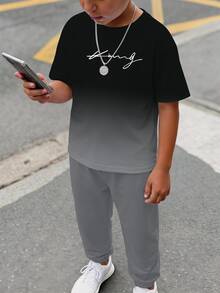 青少年男孩休閒舒適時尚簡約圓領短袖T恤與長褲套裝 - 彩色 - 查看 3