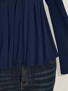 SHEIN ICON 大尺碼秋季休閒純色打結長袖T恤 - 藏蓝色 - 查看 8