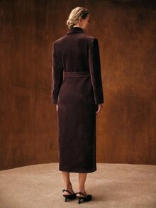 MOTF 2026 AUTUMN/WINTER WOMEN'S ELEGANT PREMIUM PURPLE OVERCOAT WITH BELT - Purple - View 5