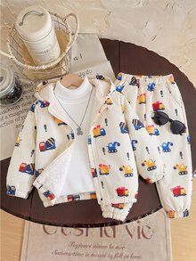 SHEIN 兒童男童 1件冬季卡通印花保暖內裡連帽外套，休閒可愛街頭 Y2K 風格，適合度假、生日派對、開學季、萬聖節，Super Tops - 彩色 - 查看 3