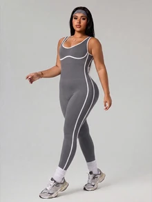 SHEIN Rhythm Era 女款大尺碼修邊背心式運動連身褲 - 深灰色 - 查看 7