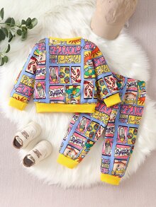 Nick 90s | SHEIN Nick 90s | Baby Boys Cartoon Character Print Sweatshirt And Sweatpants 2 Pieces Set, Suitable For Autumn/Winter - Multicolor - View 2