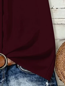 EMERY ROSE Plus Size Summer Casual Solid Color Ruffle Blouse - Burgundy - View 5