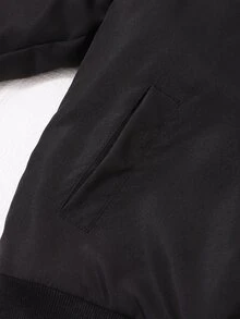SHEIN 女童休閒時尚梭織連帽外套，豹紋抓絨內裡，寬鬆版型，舒適適合秋冬日常通勤 - 黑色 - 查看 5